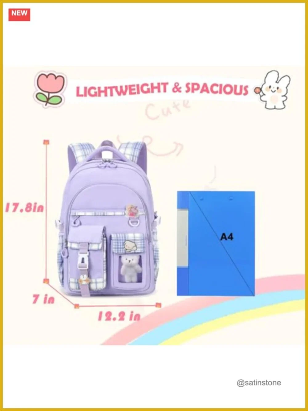 Girls School Backpack Kawaii Bookbag with Accessories Water-Resistant Polyester